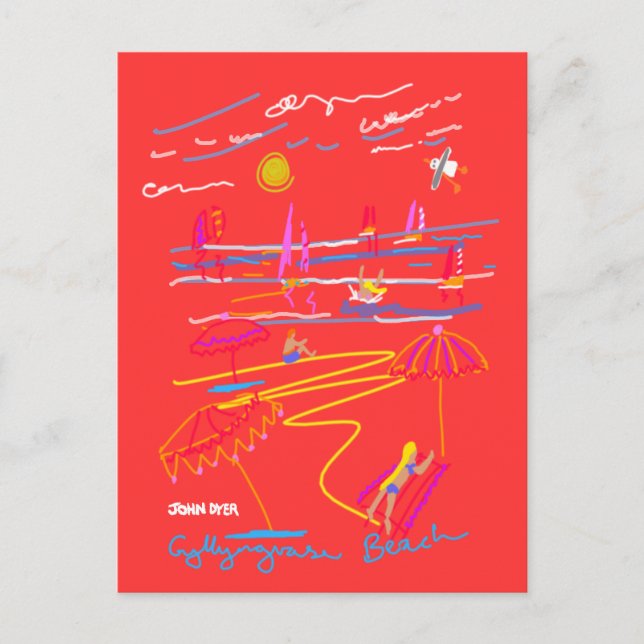 Art Postcard: Gyllyngvase Beach Summer Drawing Postcard (Front)