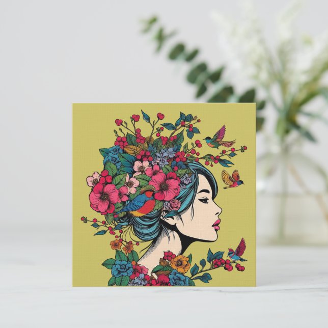 Art Print Card Women In Fall With Red Berries (Standing Front)