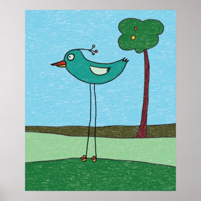 Art Print, Cute Bird and Tree Poster (Front)
