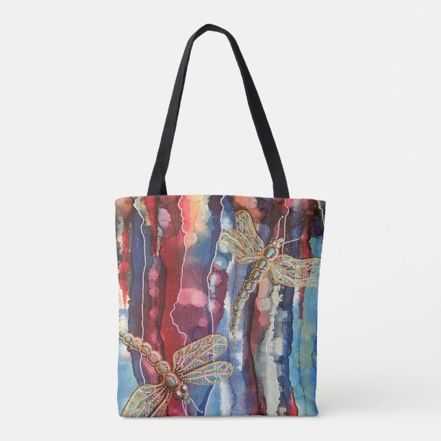 Art print, dragonflies, tote shopping bag. (Back)