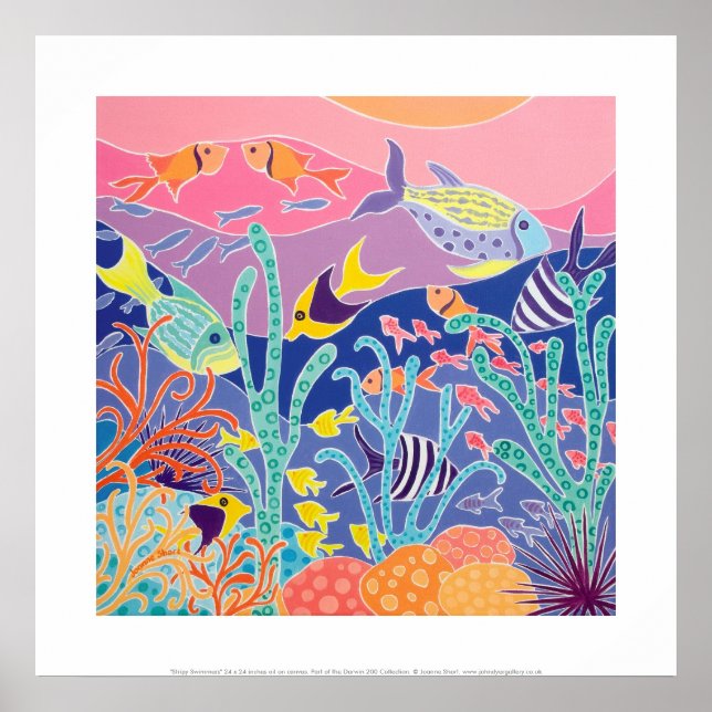 Art Print: Stripy Swimmers. Tropical Fish Aquarium Poster (Front)