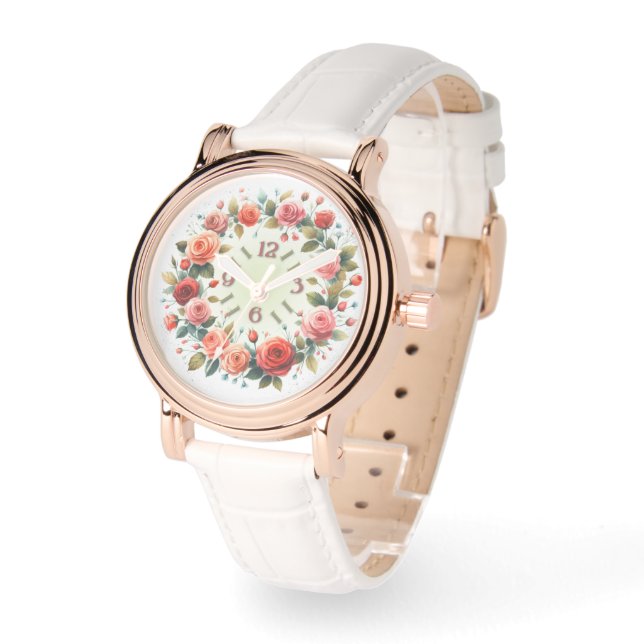 Art Print Watercolor Roses Wreath Watch (Angle)