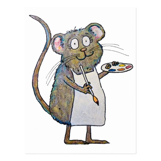 Art Rat Mouse Painter Artist Whimsical Brush Paint Postcard