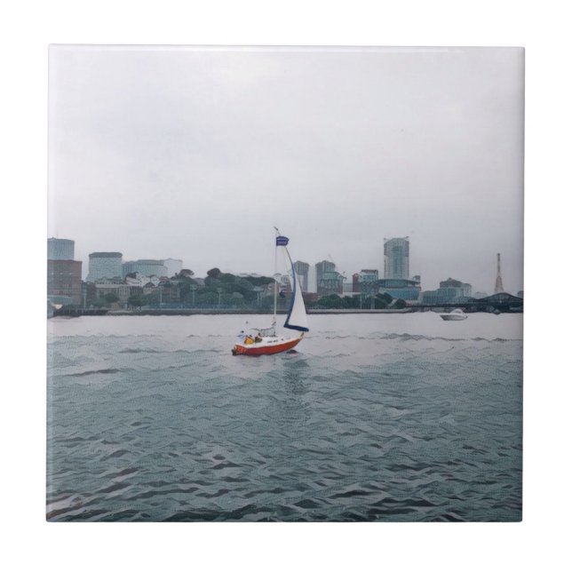 Art Red Sailboat Navy Yard Tile (Front)
