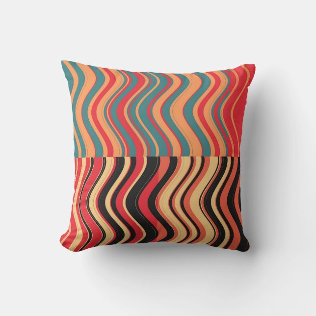 Art Retro Colourful Wave Abstract 2 Throw Pillow (Front)