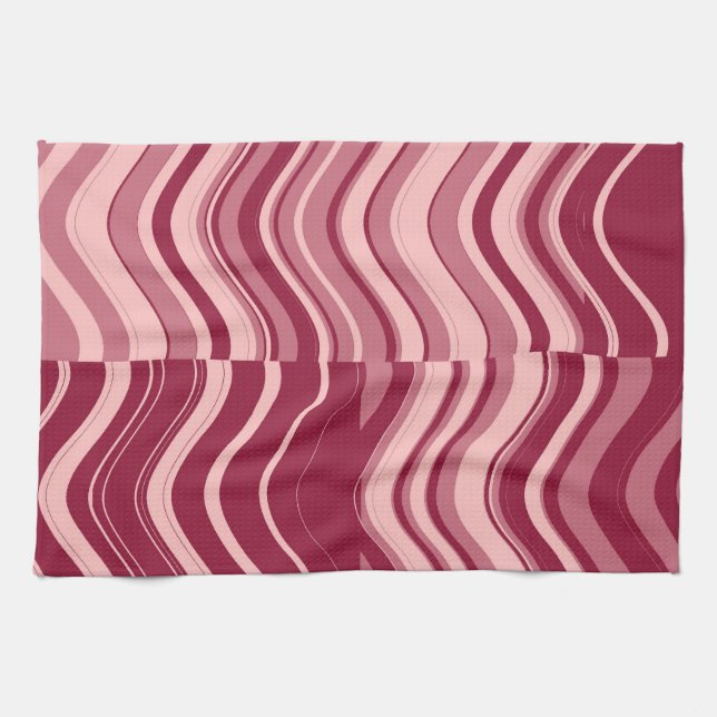 Art Retro Deep Red and Pink Wave Abstract Kitchen Towel (Horizontal)