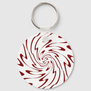 Art Retro Red and White Swirl Waves Abstract Keychain