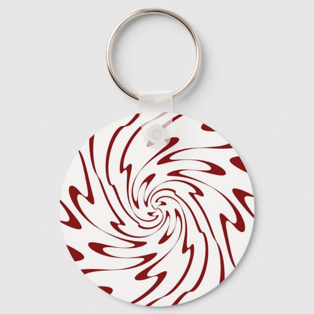 Art Retro Red and White Swirl Waves Abstract Keychain (Front)