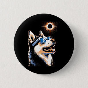 Art Solar Eclipse Husky Dog Wearing Eclips Glasses 2 Inch Round Button