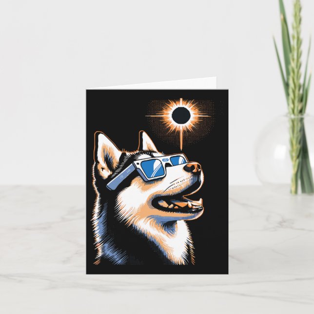 Art Solar Eclipse Husky Dog Wearing Eclips Glasses Card (Front)