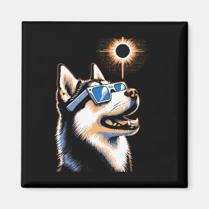 Art Solar Eclipse Husky Dog Wearing Eclips Glasses Magnet