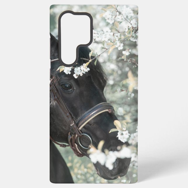art spring closeup portrait of black horse samsung galaxy s22 ultra case (Back)