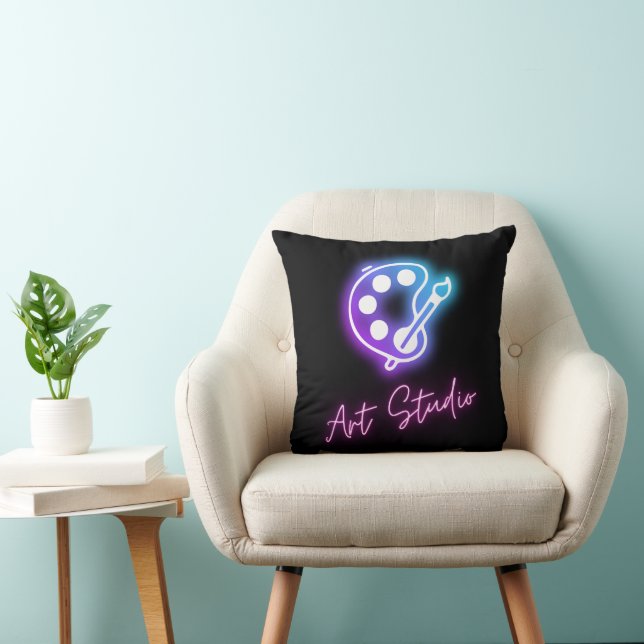 Art Studio Neon Line Art Throw Pillow (Chair)