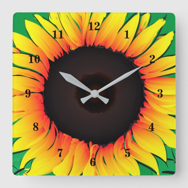 Art Sunflower - Sunny Square Wall Clock (Front)