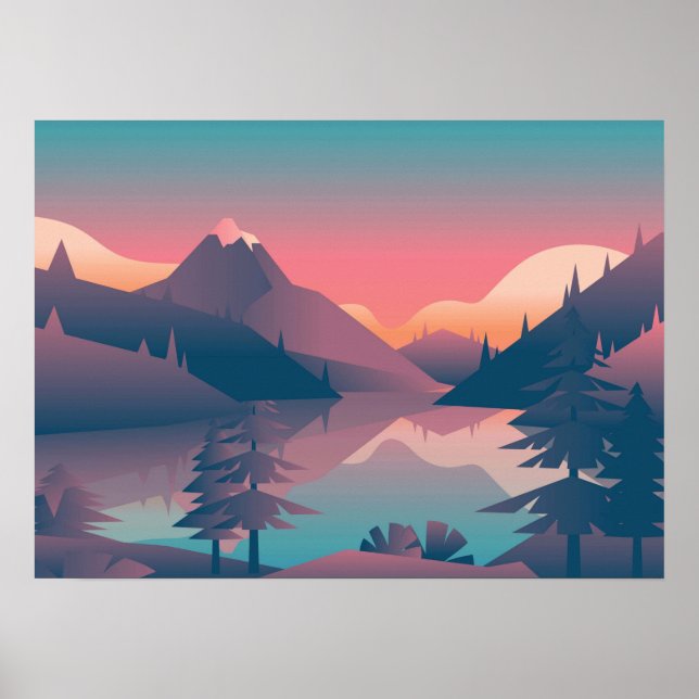 Art - Sunset with mountains and trees - Poster (Front)