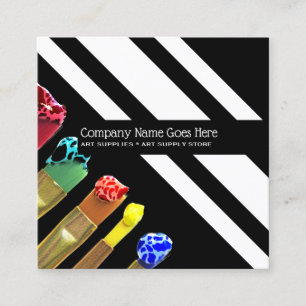 Art supplies paint brush modern chic artists print square business card