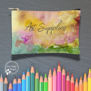 "Art Supplies" with Abstract Watercolor Background Accessory Pouch