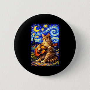 Art Tabby Cat Playing Guitar Whimsical 2 Inch Round Button