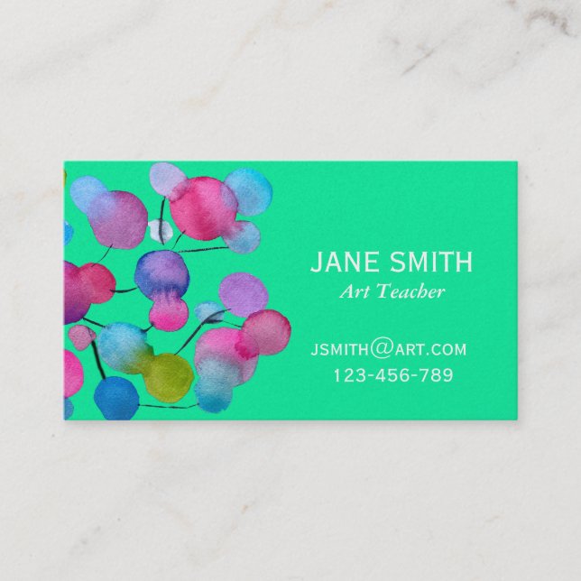 Art teacher colourful abstract art business card (Front)