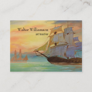 Art Teacher, Fine Art Sunset Sailing Ships Business Card