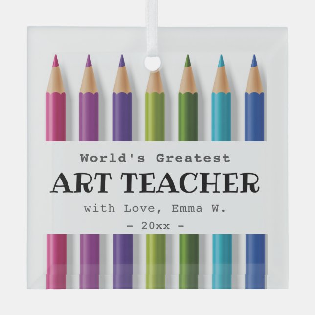 Art teacher gift idea personalized pencils glass ornament (Front)