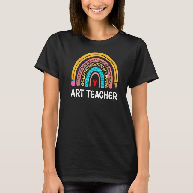 Art Teacher Leopard Rainbow Back To School T-Shirt (Front)
