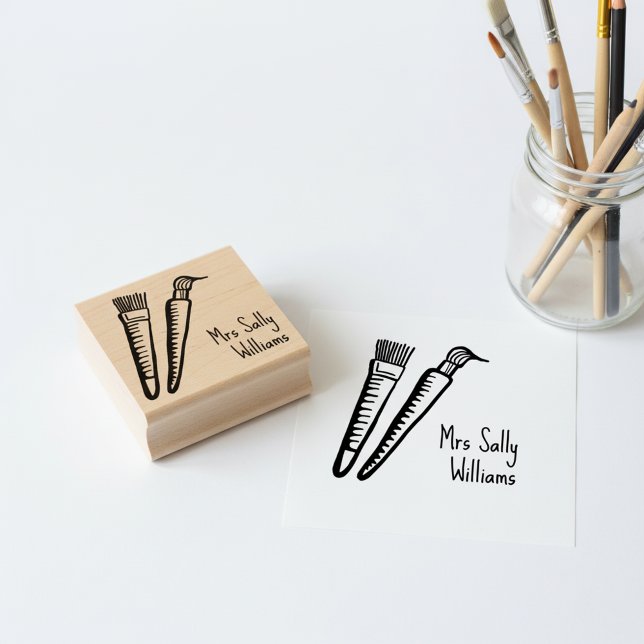 Art Teacher Name Stamp - Square Signature Stamper (Personalized signature stamp for an art teacher. 🖌️🎨)