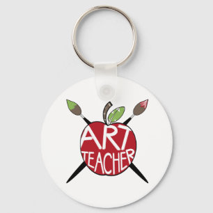 Art Teacher Painted Apple & Paint Brushes Keychain