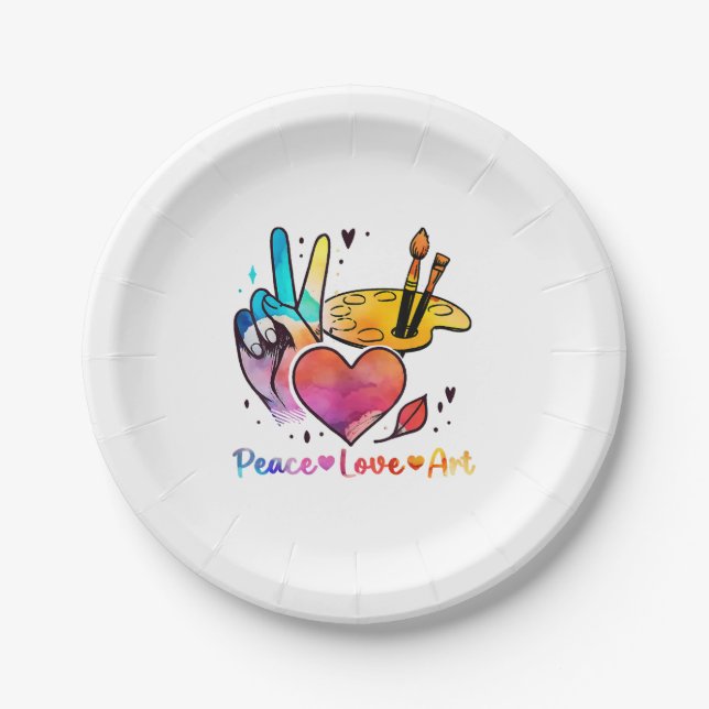Art Teacher Peace Love Art For Artists And Painter Paper Plate (Front)