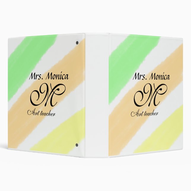 Art teacher yellow green watercolor stripes name binder (Background)