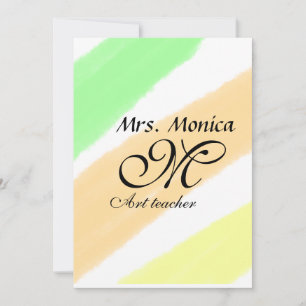 Art teacher yellow green watercolor stripes name holiday card