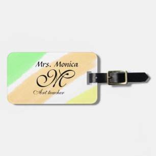 Art teacher yellow green watercolor stripes name luggage tag