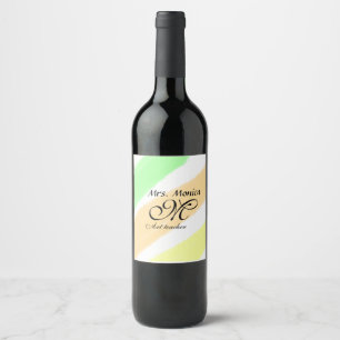 Art teacher yellow green watercolor stripes name wine label