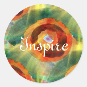 art texture abstract water green, orange, circle classic round sticker