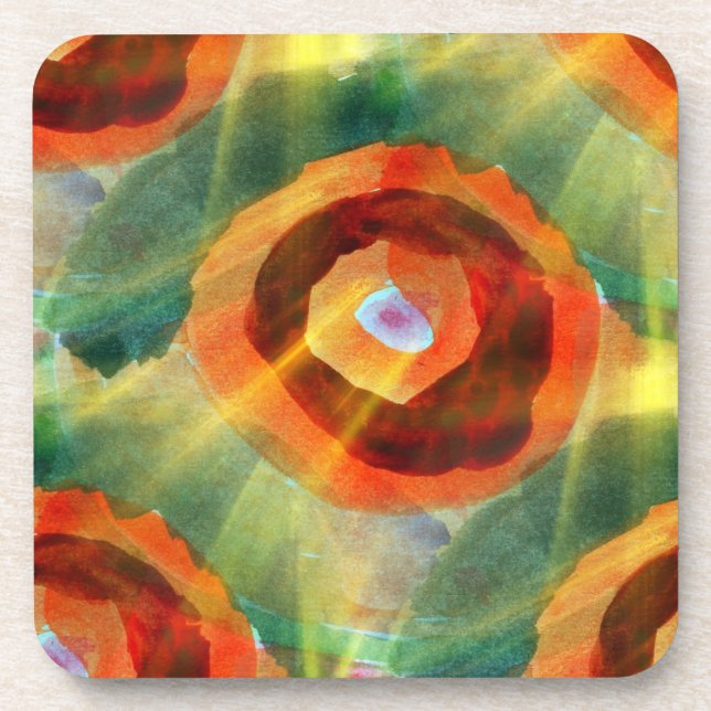 art texture abstract water green, orange, circle coaster (Front)