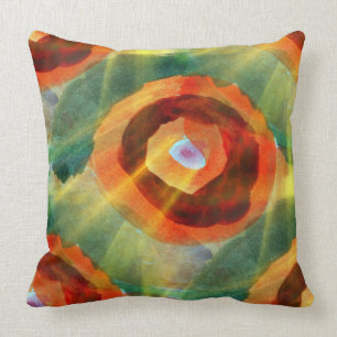 art texture abstract water green, orange, circle throw pillow