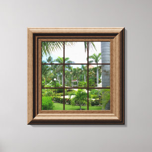 Art tropical de toile de vue de scène de fenêtre