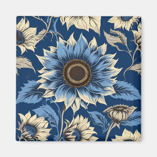 Art vintage blue sunflower pattern magnet