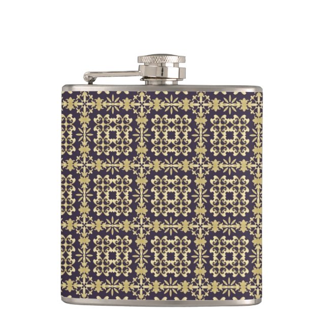 Art vintage damask pattern, golden hip flask (Front)
