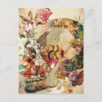 Art Vintage Sugar Skull Flowers