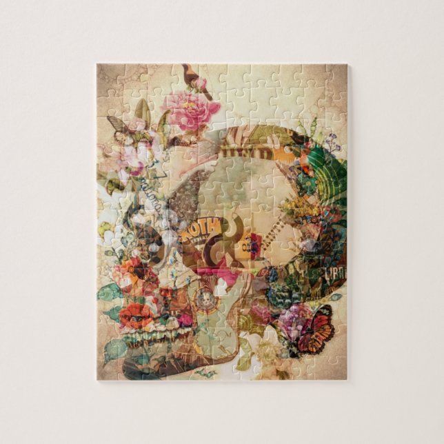 Art Vintage Sugar Skull Flowers Jigsaw Puzzle (Vertical)