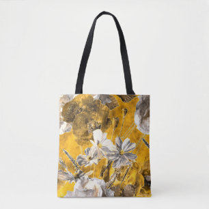 art vintage watercolor monochrome floral seamless tote bag