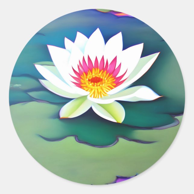 Art water lily in a pond classic round sticker (Front)