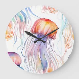 Art watercolor jellyfish abstract colourful large clock