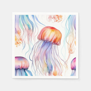 Art watercolor jellyfish abstract colourful napkin