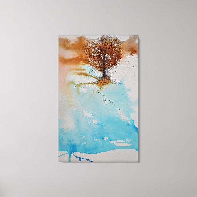 Art Watercolor Tree Hand Painted Pen Ink Canvas Print (Front)