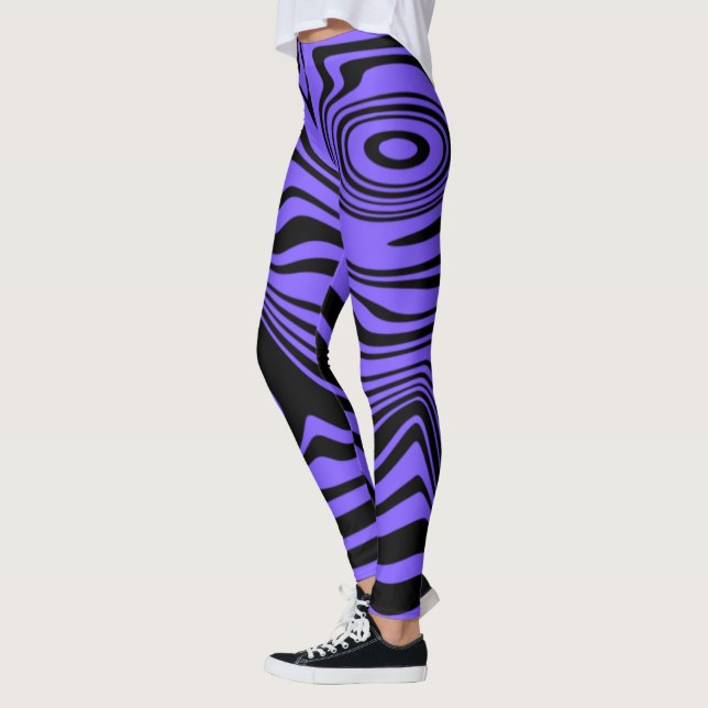 Art Wavy Striped Black Purple Leggings Your Colour (Left)
