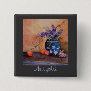 Artbyshel lilacs and bunnies 2 inch square button