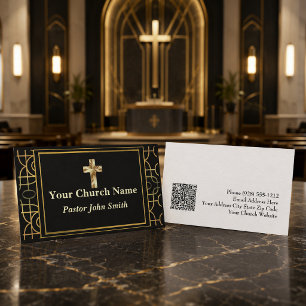 ArtDeco Church Pastor Gold Border Business Card