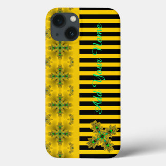 Artdeco Flowers in Retro Style , Add Your Name iPhone 13 Case